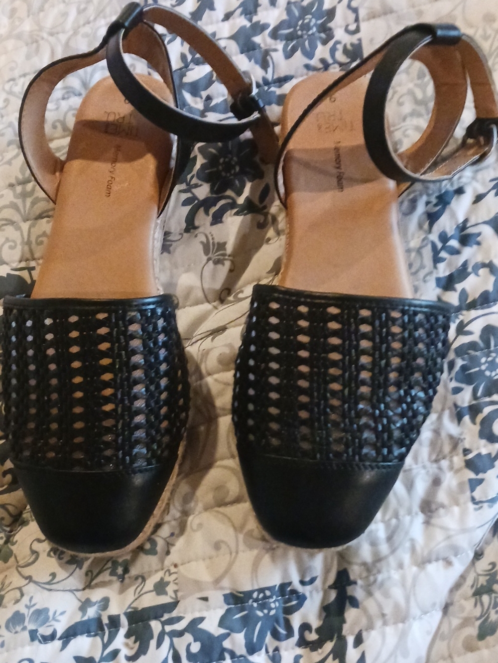 Time and Tru Black Woven Ankle-Strap Sandals